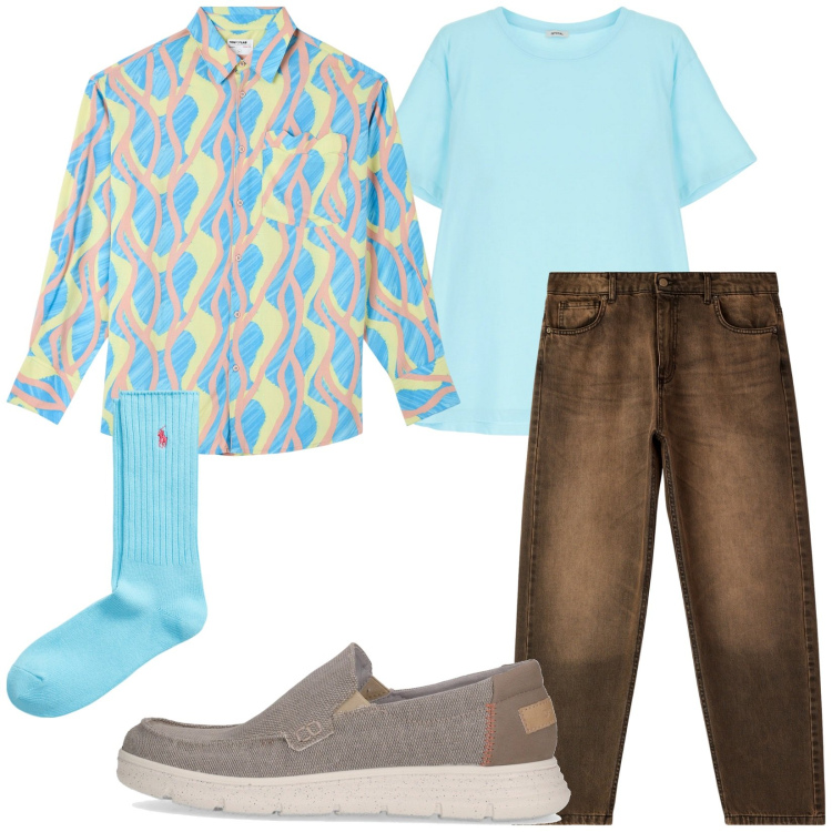 Outfit uomo - Total look #2202560. Stile Casual per Tutti i giorni. Abbinamento con camicie, jeans, t-shirt, calzini, sneakers.