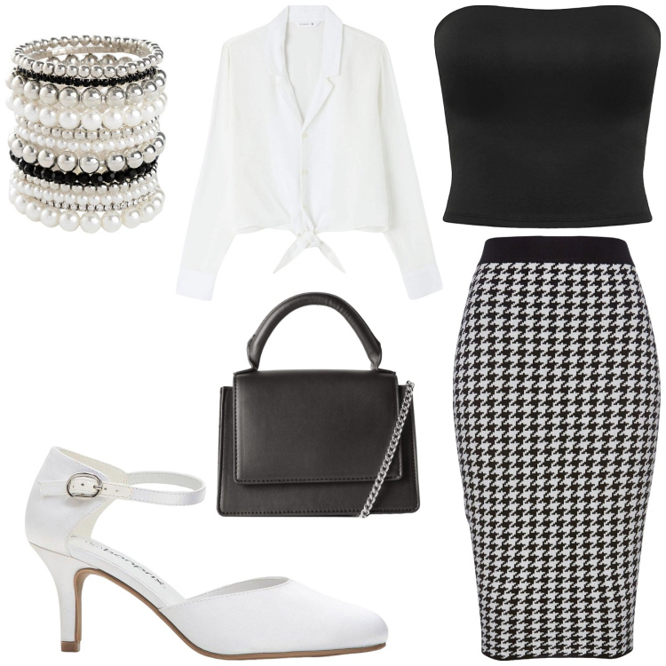Outfit donna - Total look #2202564. Stile Vintage retrò per Cerimonia. Abbinamento con braccialetti, gonne, décolleté, camicie, borse a tracolla, top.