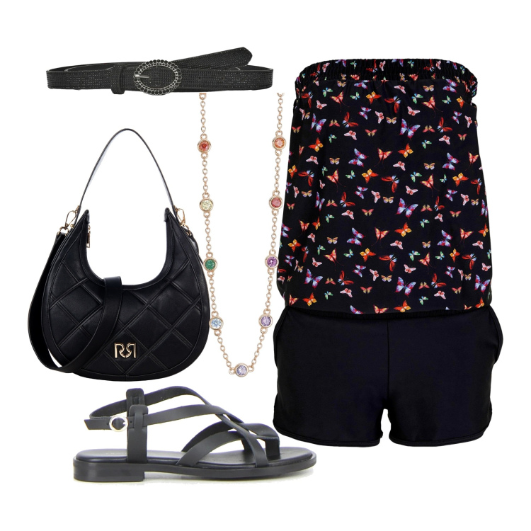 Outfit donna - Jumpsuit da giorno 2. Stile Minimal per Tutti i giorni. Abbinamento con tute, cinture, collane, borse a tracolla, sandali.