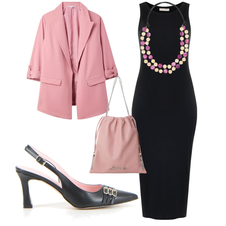 Outfit donna - Total look #2202574. Stile Bon Ton per Serata fuori. Abbinamento con blazer, vestiti, borse a secchiello, collane, décolleté.