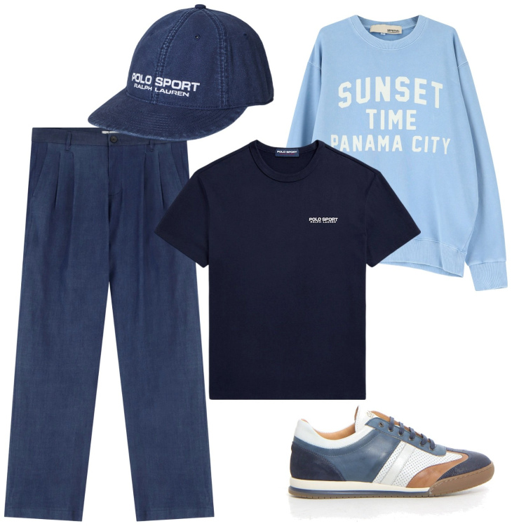 Outfit uomo - Sporty chic. Stile Casual per Tutti i giorni. Abbinamento con pantaloni, felpe, berretti, t-shirt, sneakers.