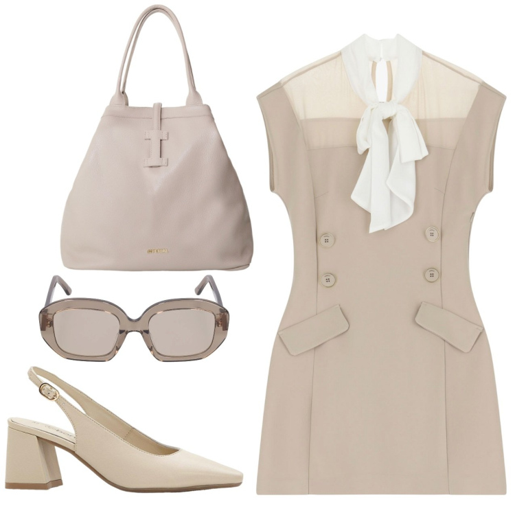 Outfit donna - Ufficio a luglio. Stile Bon Ton per Ufficio. Abbinamento con décolleté, vestiti corti, borse tote, occhiali da sole.