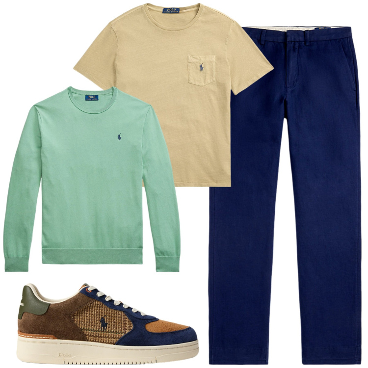Outfit uomo - Ralph Lauren. Stile Urban per Tutti i giorni. Abbinamento con pantaloni, sneakers, maglieria, t-shirt.