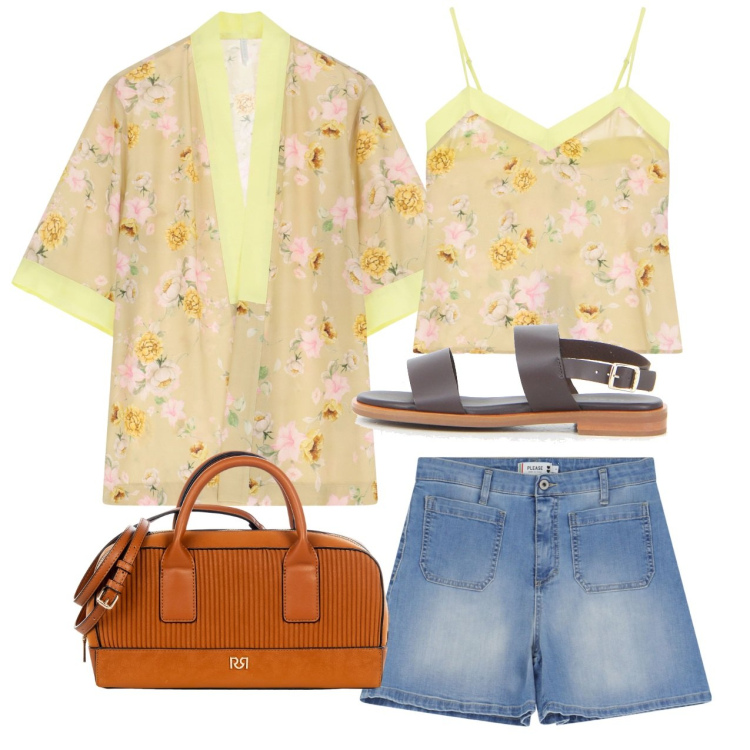 Outfit donna - In città. Stile Casual chic per Tutti i giorni. Abbinamento con borse a mano, shorts, bluse, canottiere, sandali.