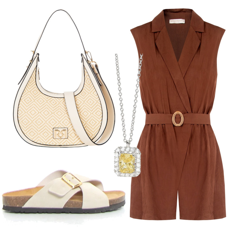 Outfit donna - Jumpsuit o playsuit a luglio! - @laurafo. Stile Glamour per Tutti i giorni. Abbinamento con tuta corta, borse a mano, collane, ciabatte.