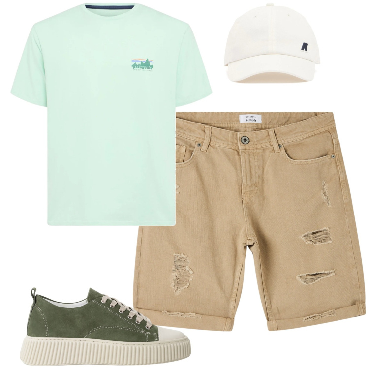 Outfit uomo - Total look #2202822. Stile Casual per Tutti i giorni. Abbinamento con bermuda, sneakers, cappelli, t-shirt.