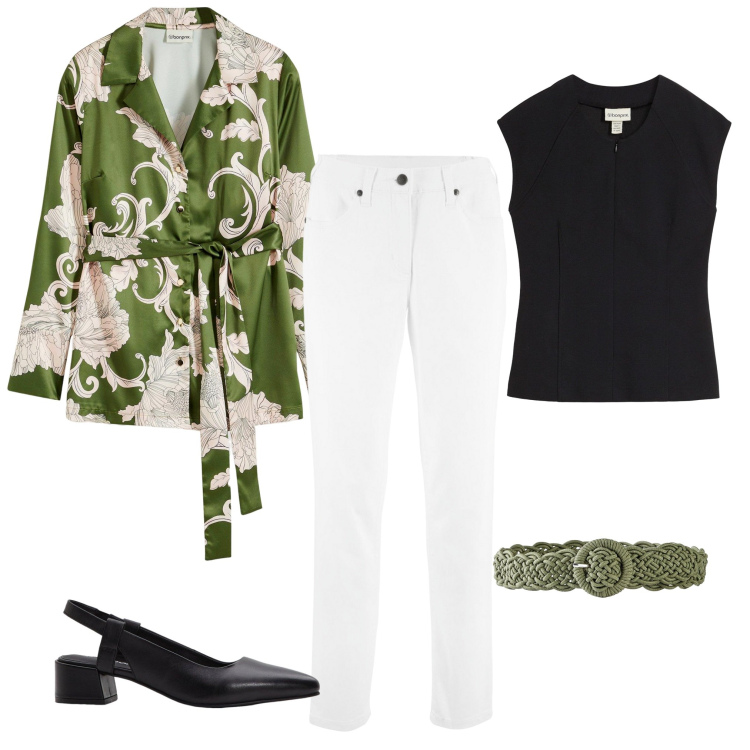 Outfit donna - Verde pepe. Stile Casual per Tutti i giorni. Abbinamento con bluse, pantaloni, top, cinture, décolleté.
