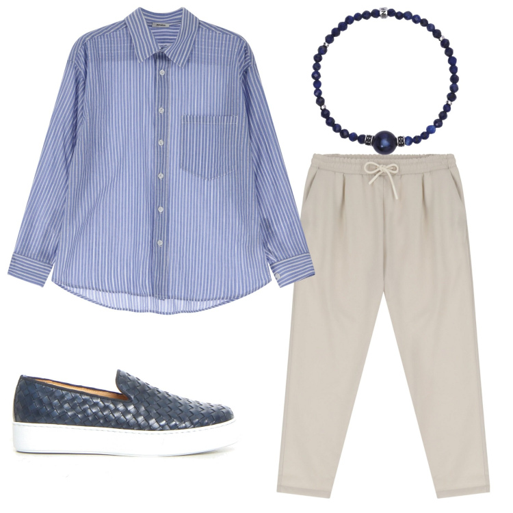Outfit uomo - Serata estiva. Stile Trendy per Serata speciale. Abbinamento con braccialetti, pantaloni, camicie, sneakers.
