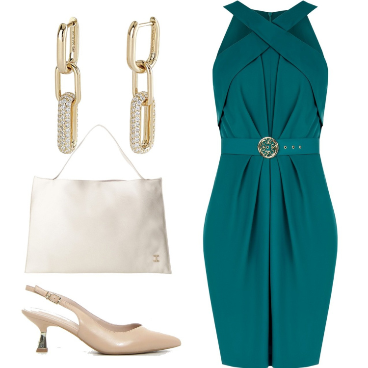 Outfit donna - Il tubino per la cerimonia. Stile Chic per Cerimonia. Abbinamento con borse a spalla, orecchini, vestiti a tubino, décolleté.