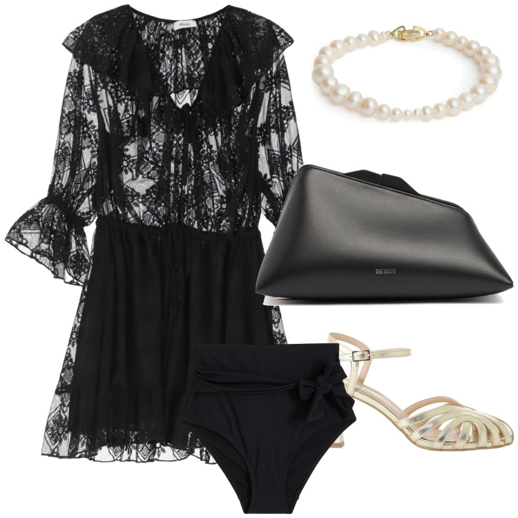 Outfit donna - Pizzo, trasparenze e perle. Stile Glamour per Serata fuori. Abbinamento con culotte, sandali col tacco, vestiti corti, pochette, braccialetti.