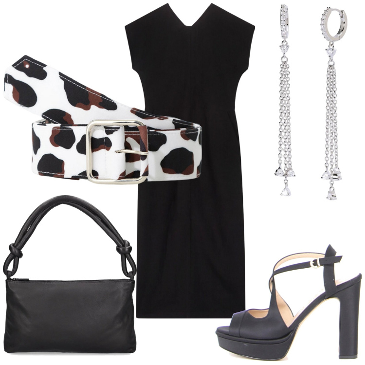 Outfit donna - Total look #2203049. Stile Casual chic per Serata fuori. Abbinamento con orecchini, cinture, sandali col tacco, borse a spalla, vestiti lunghi.