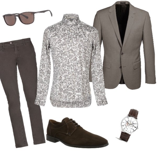 Outfit uomo - Man in brown. Stile Business/Elegante per Cerimonia. Abbinamento con occhiali da sole montatura in plastica.