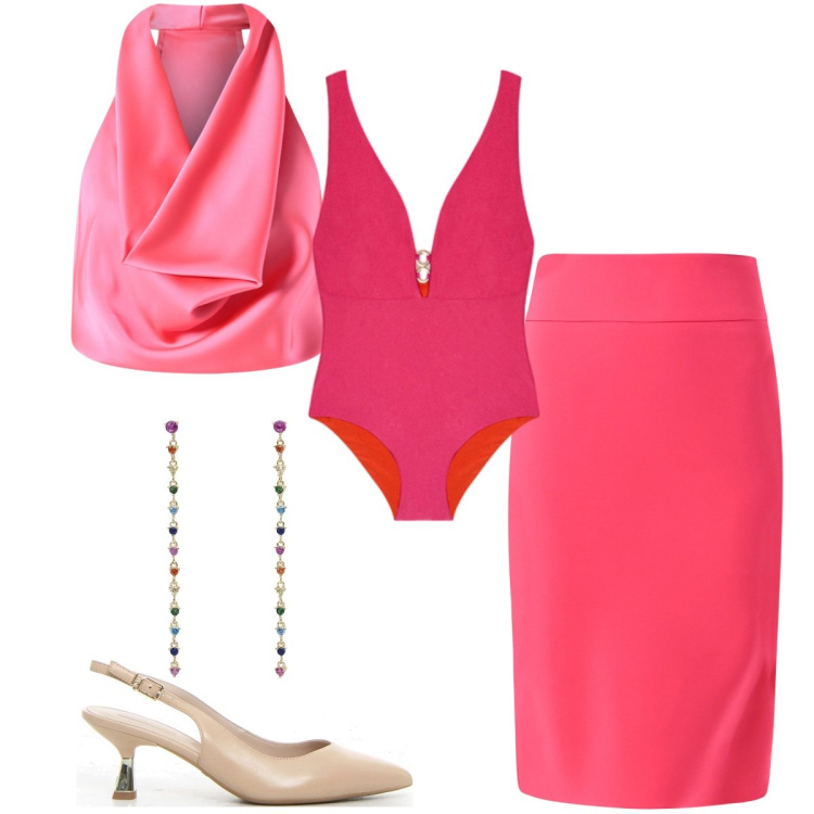 Outfit donna - Colori vivaci: serata - curvy. Stile Glamour per Serata fuori. Abbinamento con orecchini, gonne, top, costumi interi, décolleté.