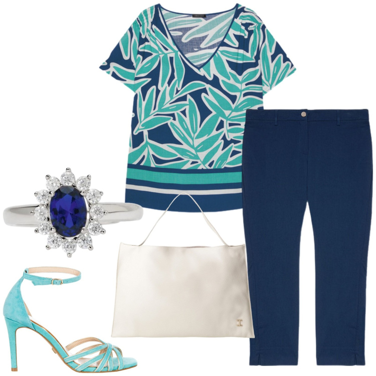 Outfit donna - Total look #2203157. Stile Casual per Tutti i giorni. Abbinamento con anelli, sandali col tacco, borse a spalla, pantaloni chino, bluse.