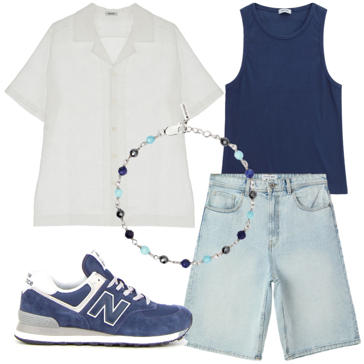 Outfit uomo - Total look #2203160. Stile Casual per Mare. Abbinamento con bermuda, braccialetti, canottiere, camicie a manica corta, sneakers.