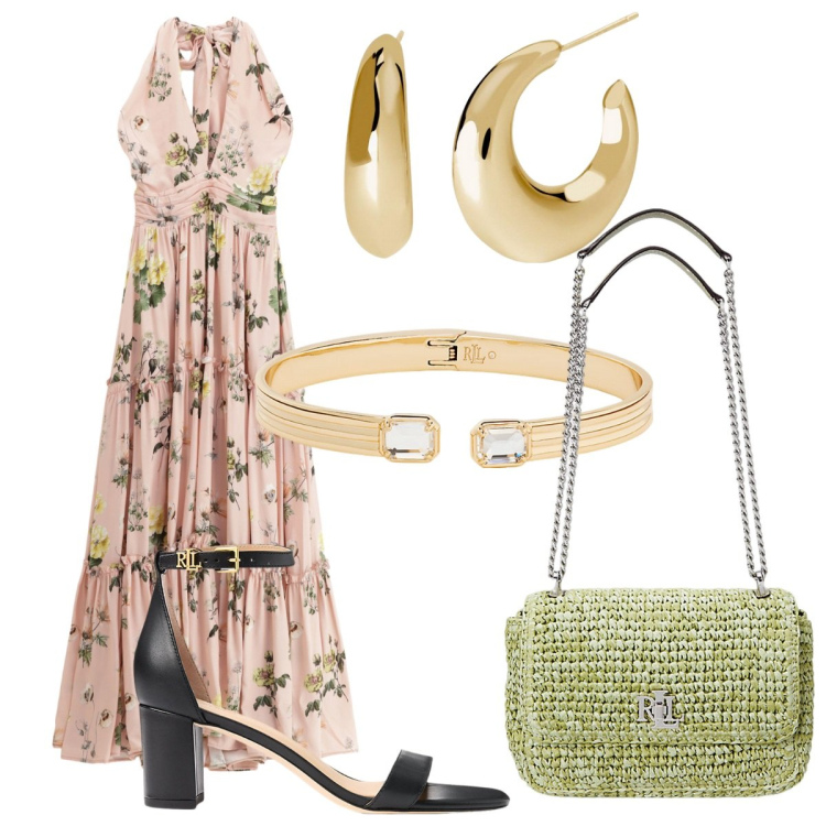Outfit donna - Imperial -Summer Sale. Stile Chic per Serata fuori. Abbinamento con orecchini, vestiti lunghi, sandali in pelle, braccialetti, borse a spalla.