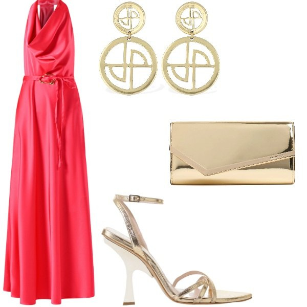 Outfit donna - Matrimonio in vista. Stile Glamour per Cerimonia. Abbinamento con vestiti lunghi, sandali col tacco, pochette, orecchini.