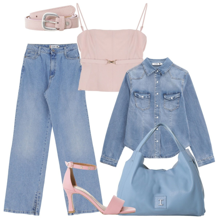 Outfit donna - Please - Summer sale. Stile Casual chic per Tutti i giorni. Abbinamento con top, jeans, camicie, sandali col tacco, pochette, cinture.