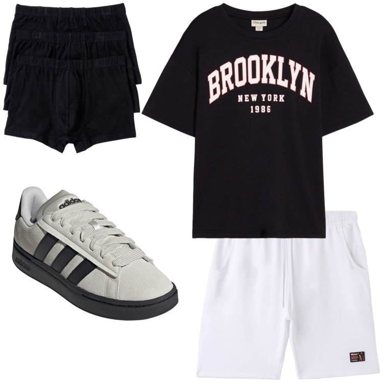 Outfit uomo - Total look #2203261. Stile Casual per Sport. Abbinamento con boxer, t-shirt, bermuda, sneakers.