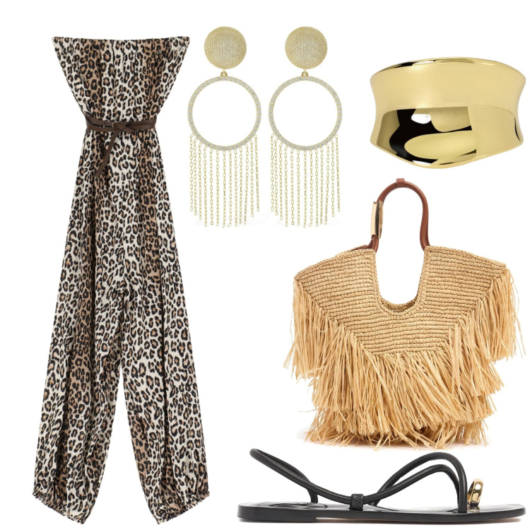 Outfit donna - Total look #2203272. Stile Trendy per Serata fuori. Abbinamento con anelli, tute, sandali in pelle, orecchini, borse tote.