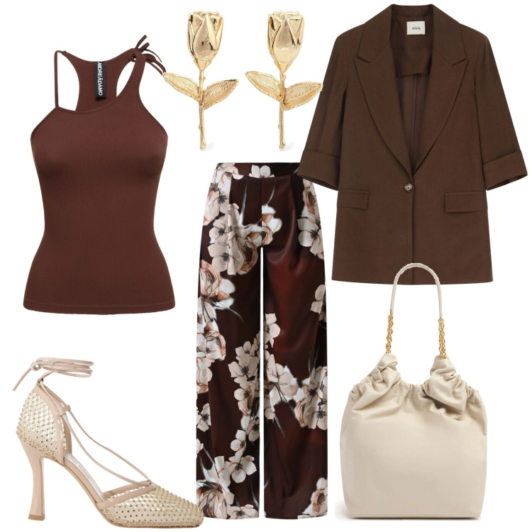 Outfit donna - Total look #2203275. Stile Bon Ton per Cerimonia. Abbinamento con pantaloni a palazzo, décolleté, blazer, canottiere, orecchini, borse tote.