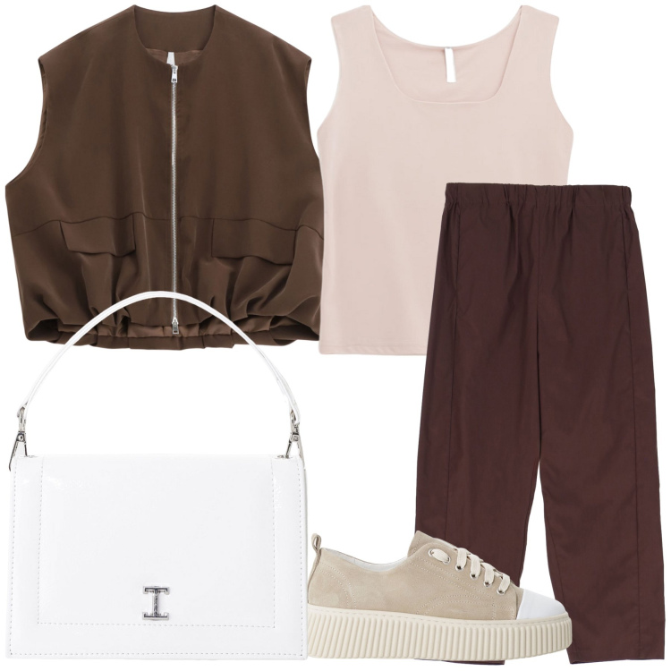 Outfit donna - Imperial saldi. Stile Trendy per Tutti i giorni. Abbinamento con sneakers, canottiere, pantaloni, blazer, borse a tracolla.