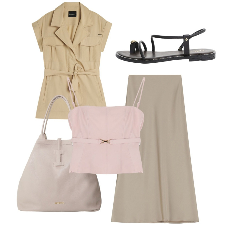 Outfit donna - Sahariana. Stile Bon Ton per Ufficio. Abbinamento con top, gonne lunghe, borse tote, sandali, trench.