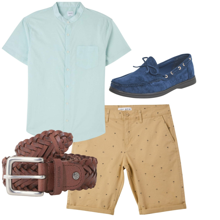 Outfit uomo - Casual mood. Stile Casual per Tutti i giorni. Abbinamento con camicie a manica corta, scarpe stringate, pantaloni corti, cinture.