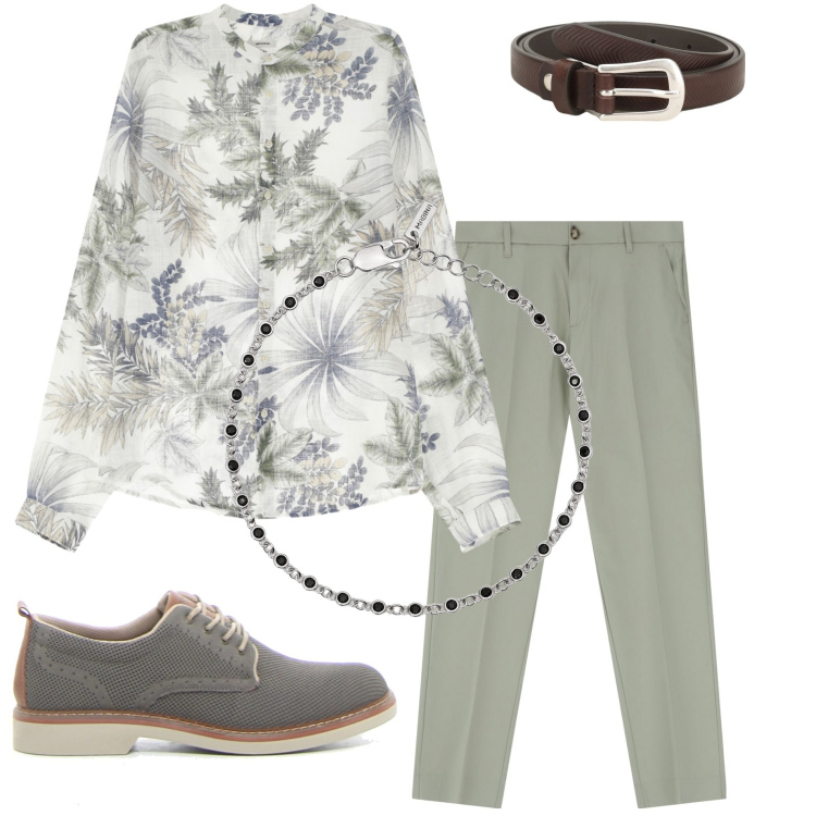 Outfit uomo - Cena con lei. Stile Business/Elegante per Serata speciale. Abbinamento con braccialetti, cinture, pantaloni, camicie, scarpe stringate.