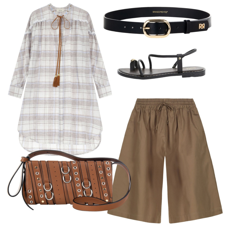 Outfit donna - Casacca e bermuda. Stile Basic per Tutti i giorni. Abbinamento con borse a spalla, cinture, vestiti, sandali, bermuda.