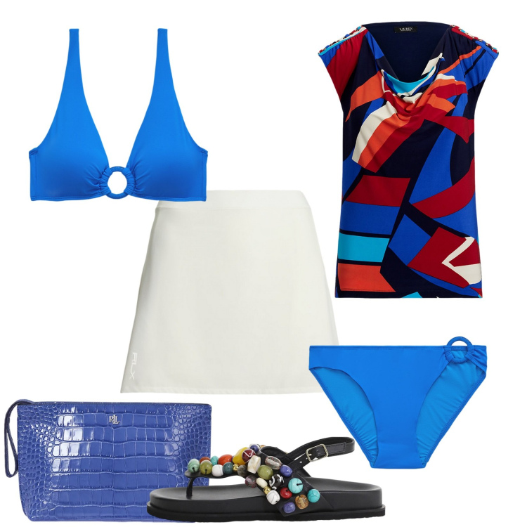 Outfit donna - Total look #2203399. Stile Casual chic per Mare. look ideale per Petite. Abbinamento con sandali gioiello, minigonne, pochette, bikini, bikini, top.