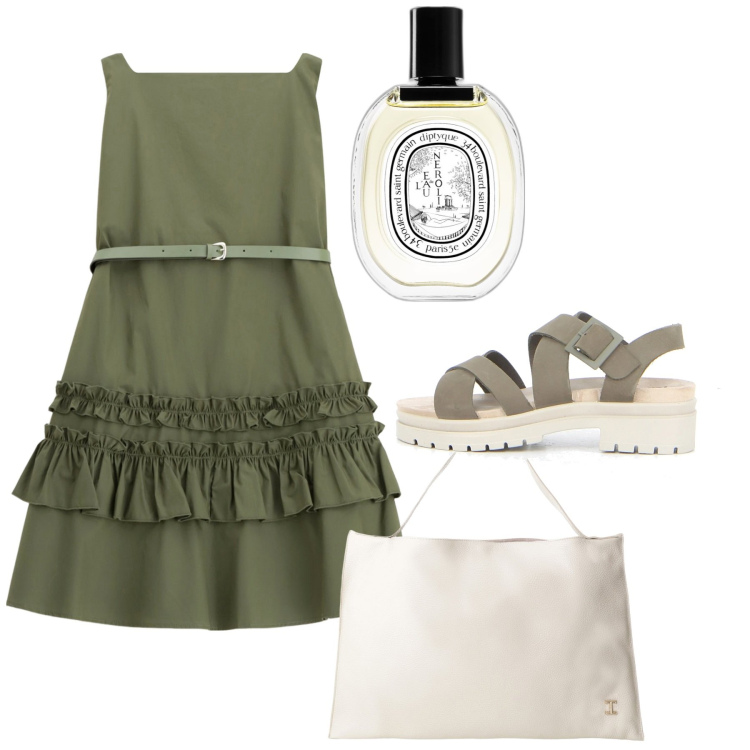 Outfit donna - Luglio. Stile Bon Ton per Tutti i giorni. Abbinamento con profumi, vestiti corti, borse a spalla, sandali.