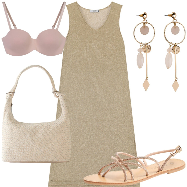Outfit donna - Total look #2203404. Stile Basic per Tutti i giorni. Abbinamento con orecchini, shopping bag, sandali, reggiseni, vestiti midi/longuette.