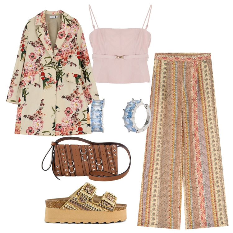 Outfit donna - Mix and match in Turchia. Stile Boho per Tutti i giorni. Abbinamento con orecchini, borse a spalla, top, trench, pantaloni, sandali.