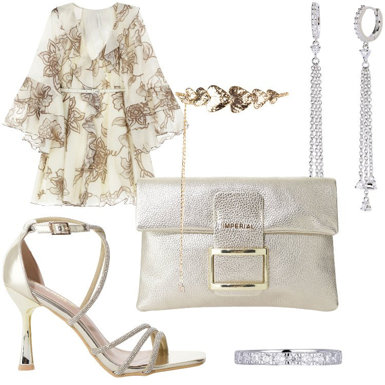 Outfit donna - Sognando Istambul. Stile Romantica Abbinamento con orecchini, anelli, cinture, sandali col tacco, vestiti corti, pochette.
