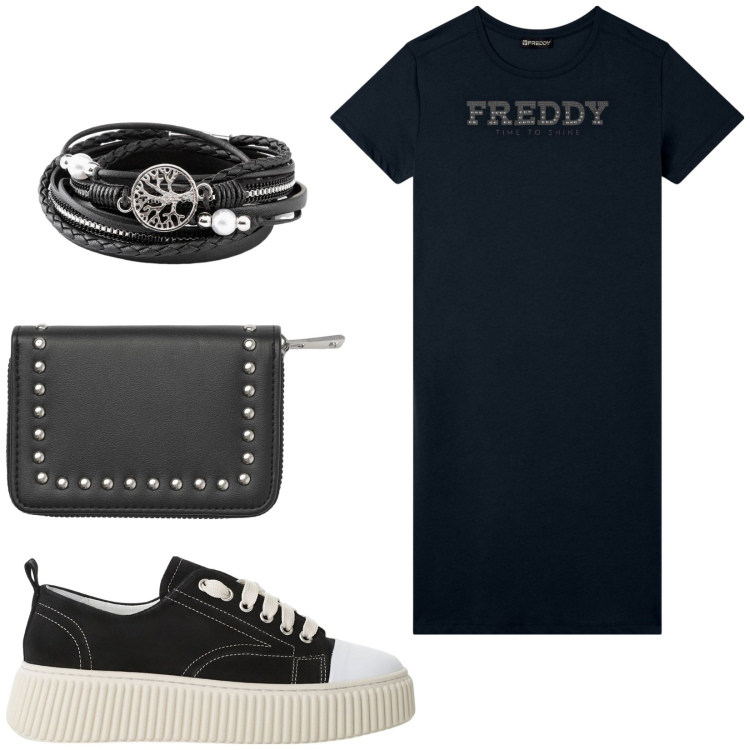 Outfit donna - Total look #2203427. Stile Basic per Tutti i giorni. Abbinamento con braccialetti, portafogli, sneakers, vestiti.