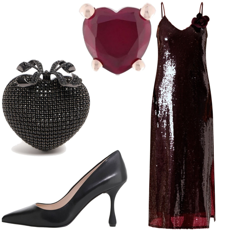 Outfit donna - Total look #2203441. Stile Glamour per Cerimonia. Abbinamento con vestiti midi/longuette, décolleté, orecchini, pochette.
