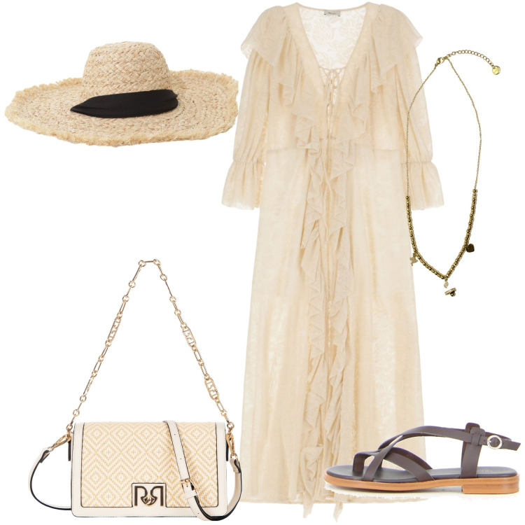 Outfit donna - Total look #2203452. Stile Etnico per Tutti i giorni. look ideale per Tall. Abbinamento con borse a tracolla, cappelli, ciondoli, vestiti lunghi, sandali.
