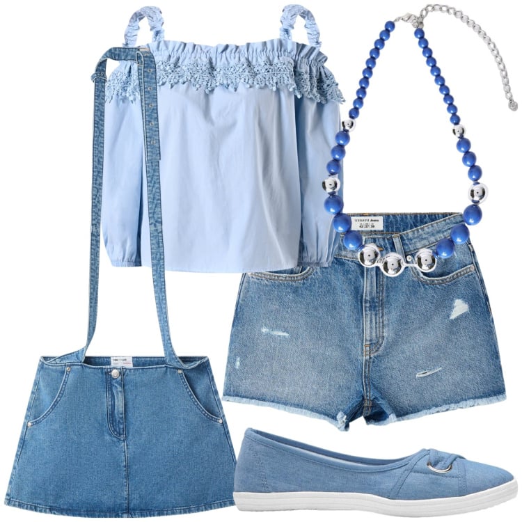 Outfit donna - Total look #2203460. Stile Basic per Mare. Abbinamento con ballerine, minigonne, shorts, bluse, collane.