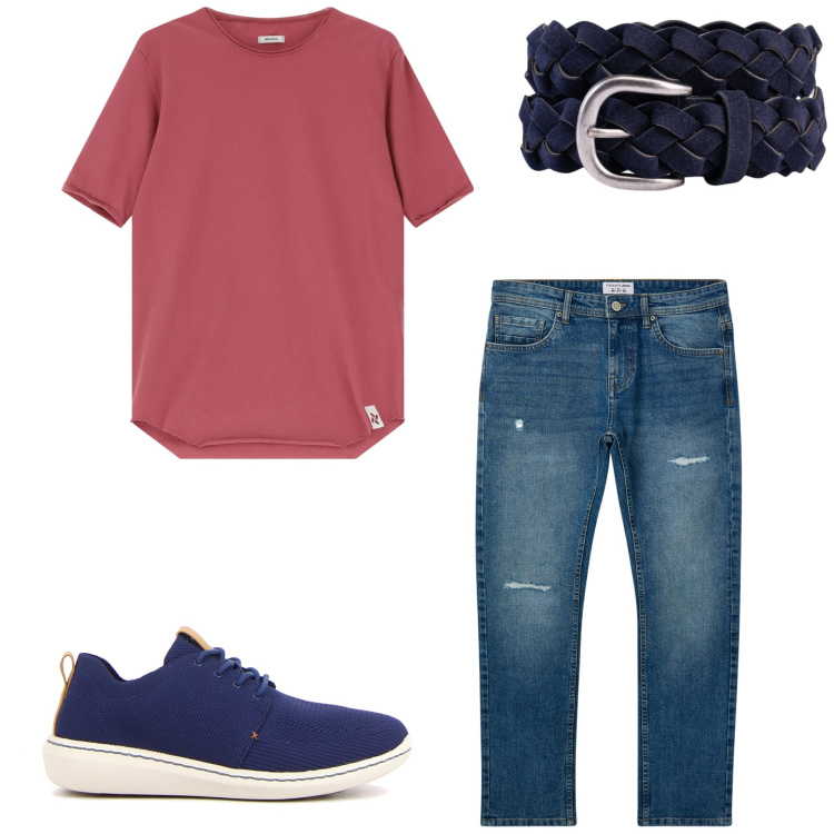Outfit uomo - Casual style. Stile Casual per Tutti i giorni. Abbinamento con jeans strappati, t-shirt, cinture, sneakers.