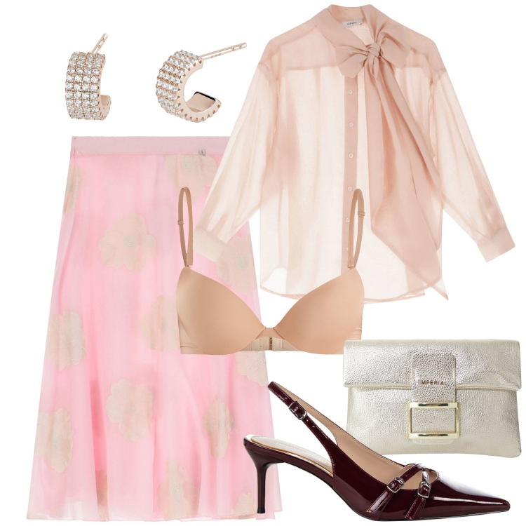 Outfit donna - Cerimonia estiva. Stile Bon Ton per Cerimonia. Abbinamento con orecchini, reggiseni push-up, décolleté, pochette, camicie, gonne longuette.