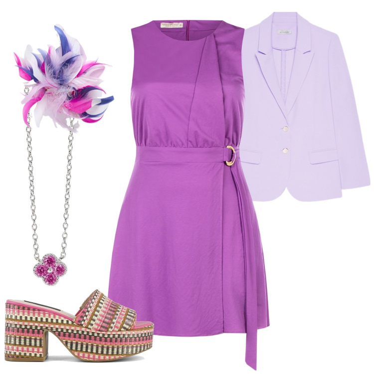 Outfit donna - Vivace. Stile Trendy per Serata fuori. Abbinamento con collane, vestiti, zeppe, blazer, accessori per capelli.