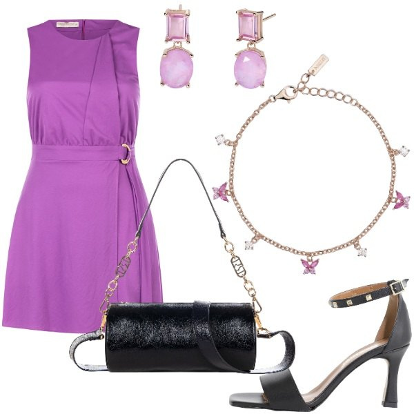 Outfit donna - Compleanno in villa. Stile Chic per Serata fuori. Abbinamento con vestiti, borse a mano, braccialetti, orecchini, sandali col tacco.