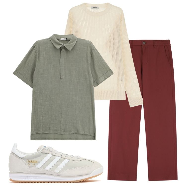 Outfit uomo - Riflessi serali. Stile Casual per Tutti i giorni. Abbinamento con pantaloni, pullovers, polo, sneakers.