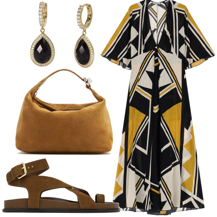 Outfit donna - Total look #2203524. Stile Casual per Tutti i giorni. Abbinamento con orecchini, vestiti lunghi, sandali in pelle, pochette.