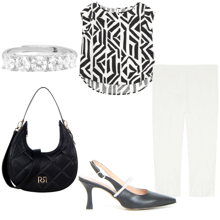 Outfit donna - Total look #2203548. Stile Basic per Tutti i giorni. Abbinamento con anelli, borse a tracolla, t-shirt, pantaloni, décolleté.
