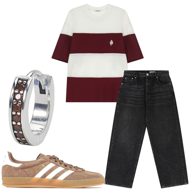 Outfit uomo - Total look #2203549. Stile Casual per Tutti i giorni. Abbinamento con orecchini, t-shirt, jeans dritti, sneakers.