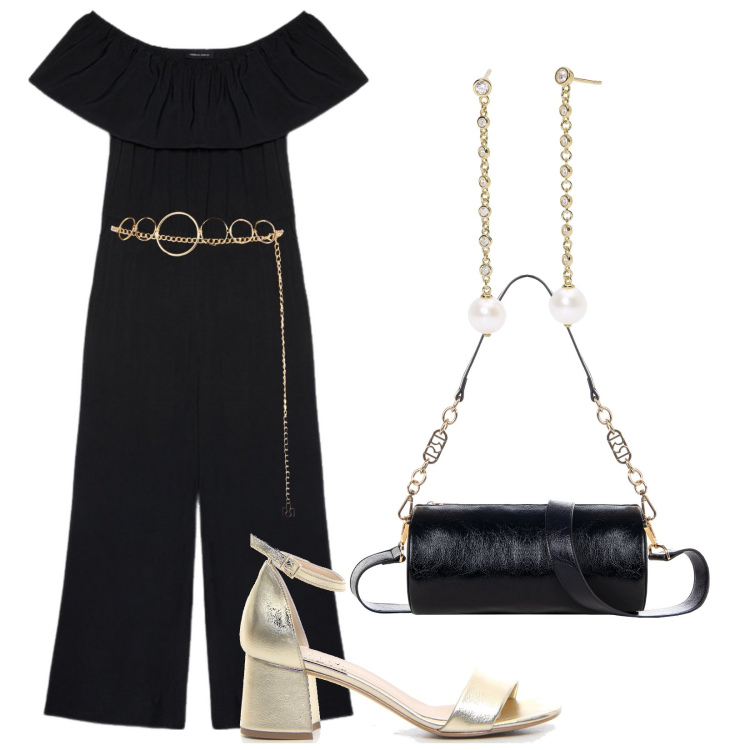 Outfit donna - Total look #2203564. Stile Trendy per Serata fuori. Abbinamento con orecchini, cinture, borse a mano, tute, sandali col tacco.