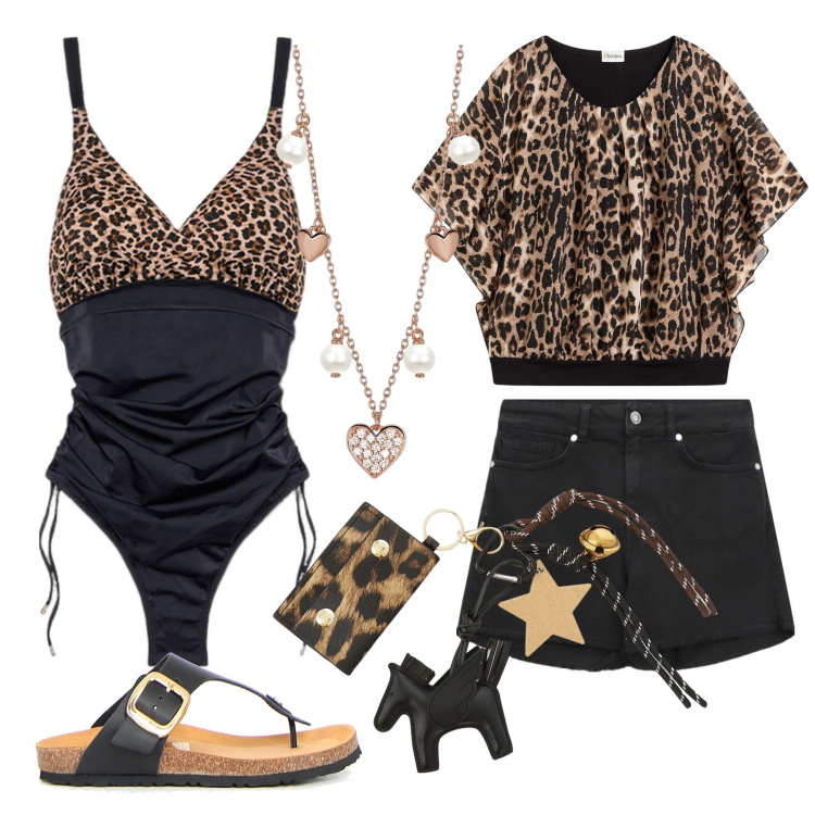 Outfit donna - Mare Mare Mare. Stile Boho per Mare. Abbinamento con bluse, collane, shorts, portachiavi, costumi interi, infradito.
