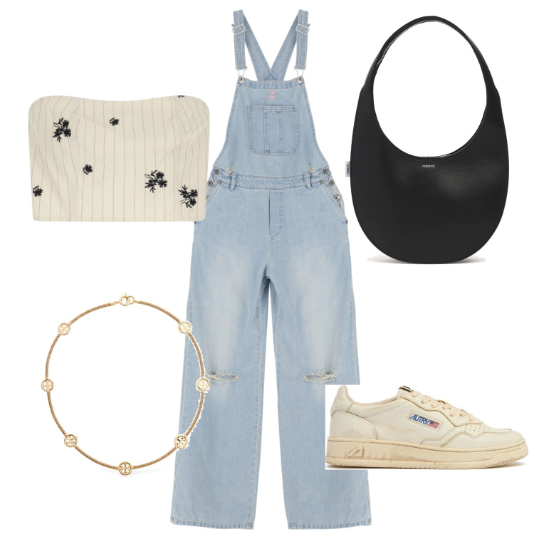 Outfit donna - All\'esame di maturità. Stile Urban per Scuola/Università. Abbinamento con salopette, top, collane, borse a spalla, sneakers.